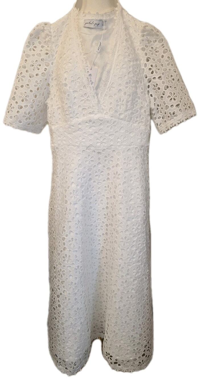 NWT S White Floral Eyelet Lined Dress w/Side Waist Zip by Petal & Pup MSRP $79